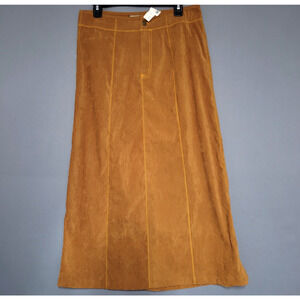 Wild‎ Cat Maxi Skirt Womens M Light Brown Zip-Zag Trim Stitching Zip Western